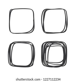 Set of hand drawn scribble objects for logo, web, design use.  Black vector design squares collection on white background. Abstract grunge elements