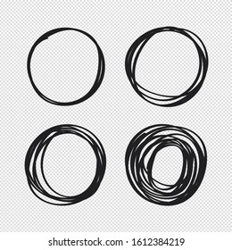 Set of hand drawn scribble objects for logo, web, design use.  Black vector design circles collection on white background. Abstract grunge elements