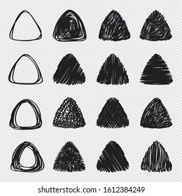 Set of hand drawn scribble objects for logo, web, design use.  Black vector design triangles collection on white background. Abstract grunge elements