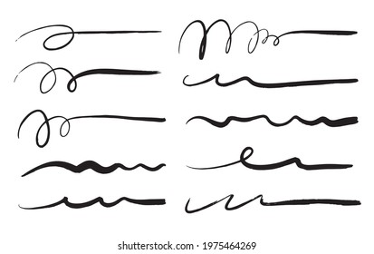Set of hand drawn scribble pen lines.Doodles, ink brushes.Set of vector grunge brushes. Collection of strokes of markers. 