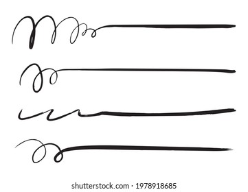 Set of hand drawn scribble pen lines.Doodles, ink brushes.Underline, dividers, design elements. Set of vector grunge brushes. Collection of strokes of markers. 