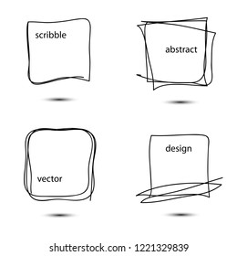 Set of hand drawn scribble quadrangles. Collection of abstract square frames in doddles style. Square design element. Continuous line. Vector. Isolated on white background.