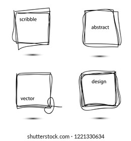 Set of hand drawn scribble quadrangles. Collection of abstract square frames in doddles style. Square design element. Continuous line. Vector. Isolated on white background.