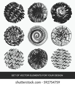 Set of Hand Drawn Scribble Shapes, grunge, vector design elements. Memphis modernist background