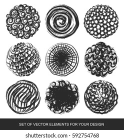 Set of Hand Drawn Scribble Shapes, grunge, vector design elements. Memphis modernist background