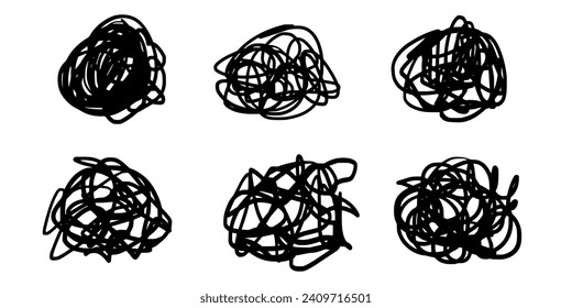 Set of hand drawn scribble sketch circle object. Tangled grungy round scribble. isolated on white background. doodle vector illustration