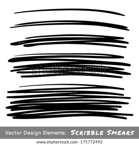 Set of Hand Drawn Scribble Smears, vector design elements 