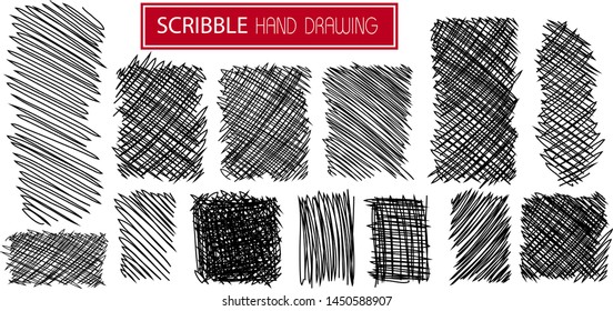 Set hand drawn scribble symbols isolated on white