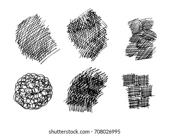 Set of hand drawn scribble symbols isolated on white.