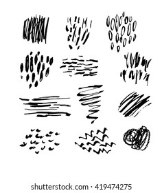 Set of  hand drawn scribble textures. Isolated design elements