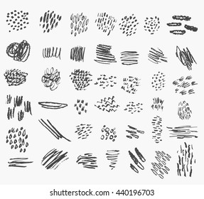 Set of hand drawn scribble textures. Isolated design elements