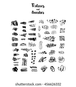 Set of hand drawn scribble textures
Collection of brush strokes, abstract elements, ink stains
Vector set of  background texture, points, lines, strokes