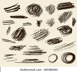 Set of hand drawn scribble textures. Isolated design elements