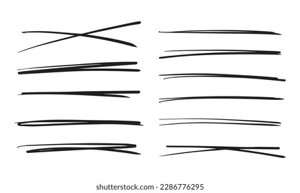 Set of hand drawn scribbles, underline with marker, pen, pencil. Black abstract elements for design. Vector illustration isolated on white background.