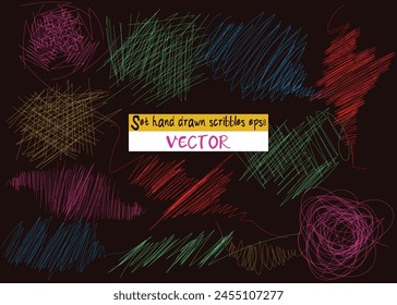 Set of hand drawn scribbles vector, Freehand line doodles, chalk scribbles black line grunge sketches, handmade vector abstract textures, freehand line drawn.eps8