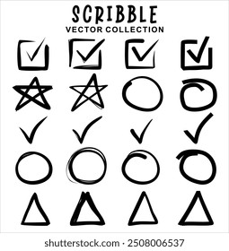 Set of hand drawn scribbles. Vector illustration. Isolated on white background.
