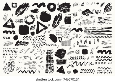 Set of hand drawn scribbles vector. Vector ink brush shapes. Isolated design elements for your design.