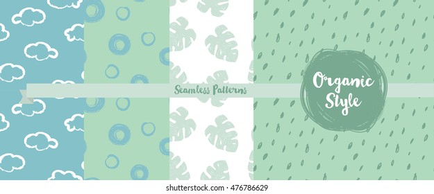 set of hand drawn seamless backgrounds in organic style, vector illustration