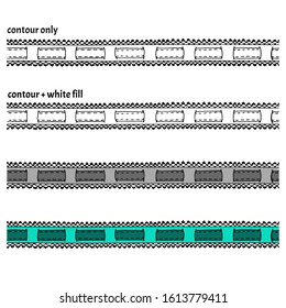 Set of hand drawn seamless border with ribbon and lace in four versions. Decorative isolated endless vector illustration