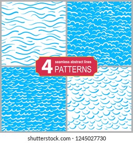 Set of hand drawn seamless marine lines patterns. Abstract shabby textured background
