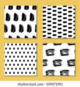 Set of hand drawn seamless paint brushstroke patterns.