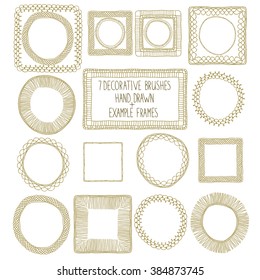 Set of hand drawn seamless pattern brushes with corner tiles. Example frames included.