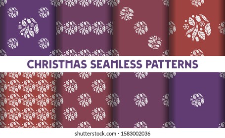 Set of hand drawn seamless patterns for winter, Christmas and new year design