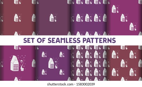 Set of hand drawn seamless patterns for winter, Christmas and new year design
