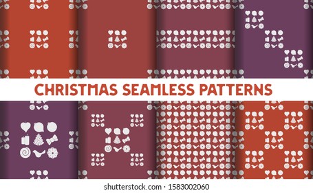 Set of hand drawn seamless patterns for winter, Christmas and new year design