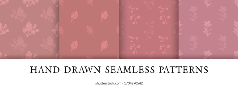 Set of hand drawn seamless patterns for design. Vector botanical design