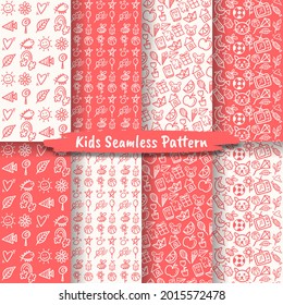 Set Of Hand Drawn Seamless Patterns for Kids, Doodle Kids Seamless Patterns