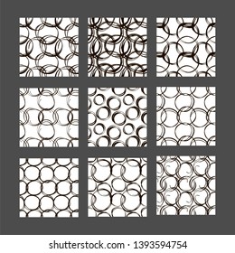 Set of hand drawn seamless textures with circles. black and white vector illustration