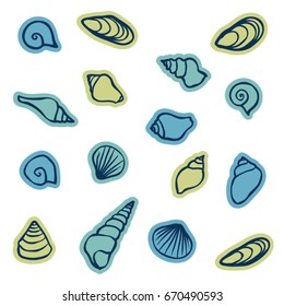 Set of hand drawn seashells - vector illustration