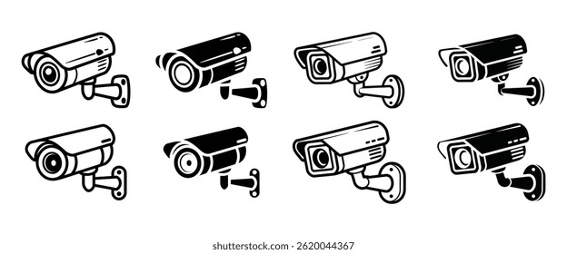 Set of Hand drawn Security Cameras Vector Illustration