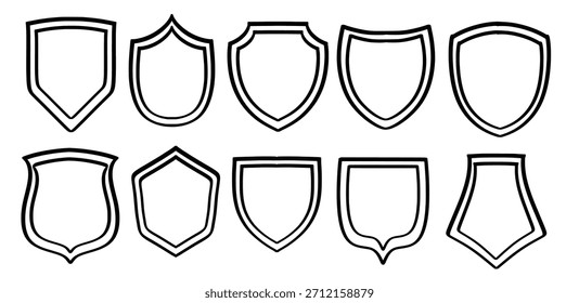 Set of hand drawn security shield line theme Isolated Vector