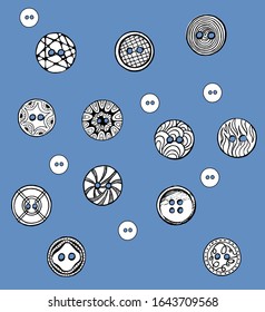 Set of hand drawn sewing buttons with different ornament