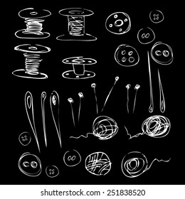  set of hand drawn sewing and knitting tools.vector 2