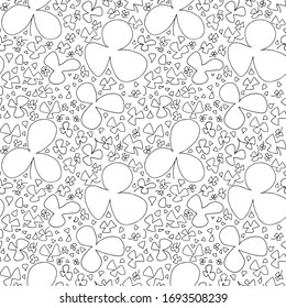 Set of Hand Drawn Shamrock Vector Seamless Pattern, Clover Sketch Design Elements Texture Background. Trefoil Doodle Illustrations Mockup