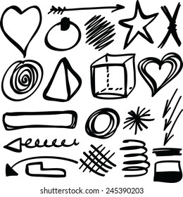 Set hand drawn shapes, circle, square, star, triangle, line 