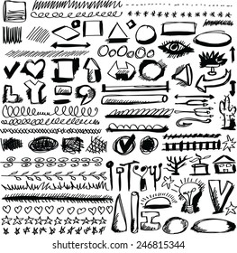 Set hand drawn shapes, circle, square, triangle, line, vector design elements