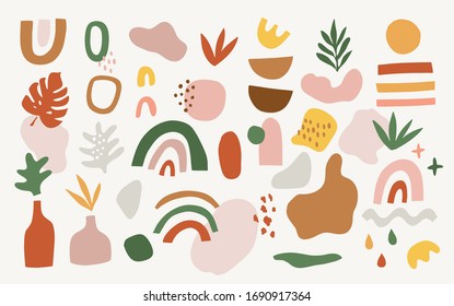 Set of hand drawn shapes and doodle design elements. Abstract contemporary modern trendy vector illustration. Terracotta Art Print, Burnt orange, dusty pink. Perfect for posters, instagram posts.