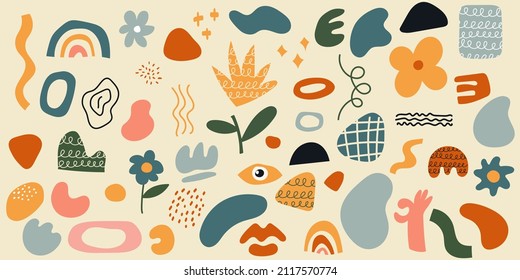  Set of hand drawn shapes and doodle objects. Abstract contemporary modern trendy vector illustration