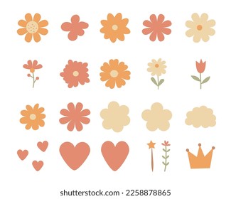 Set of hand drawn shapes and doodle design elements. Flowers and plants. Abstract contemporary modern trendy vector illustration. Perfect for posters, instagram posts, stickers.