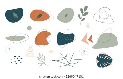set of hand drawn shapes and doodle objects collection of organic shapes, decoration, flower, liner, backgrounds, abstract design elements with floral vector.	

