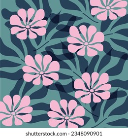 Conjunto de formas dibujadas a mano y elementos de diseño de garabatos. flores y hojas rosadas, colección de elementos vectoriales de la Retro 80. Formas distorsionadas con patrones, texturas risográficas para diseños de tejidos.