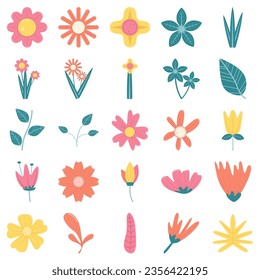 Set of hand drawn shapes and doodle design elements. Exotic jungle leaves, flowers and plants. Abstract contemporary modern trend vector illustration. Perfect for posters, instagram posts, stickers.