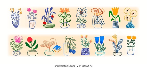Set of Hand drawn shapes and doodle floral, flowers and plants vector illustration. Exotic abstract modern design element for poster, cards and prints.