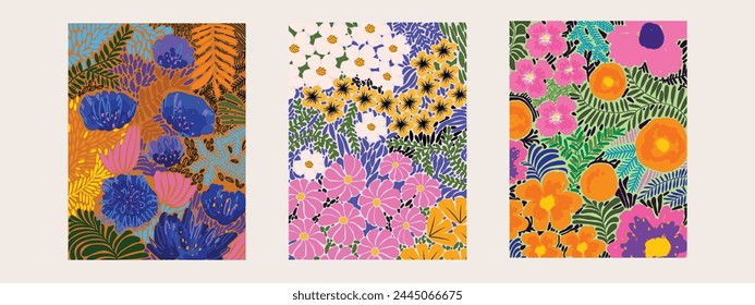 Set of Hand drawn shapes and doodle floral, flowers and plants vector illustration. Exotic abstract modern design element for poster, cards and prints.