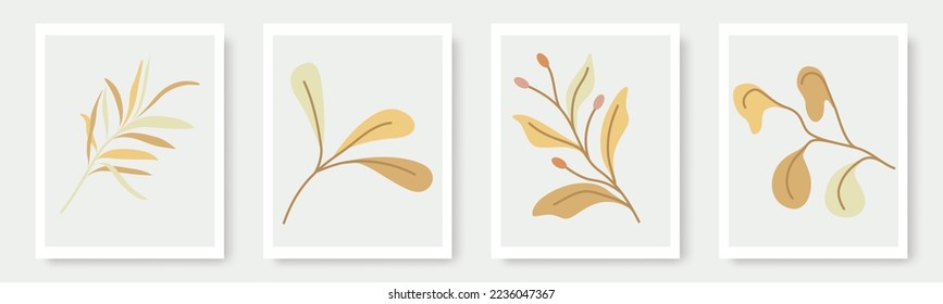 conjunto de formas dibujadas a mano y elementos de diseño floral. Hojas exóticas de la jungla. Resumen icono de elementos de ilustraciones modernas y contemporáneas