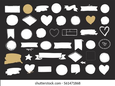 Set Of Hand Drawn Shapes - Hearts, Ribbons, Banners And Circles, Vector Design Elements